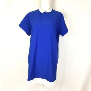 Zara Basic Blue Shift Dress White Chelsea Collar